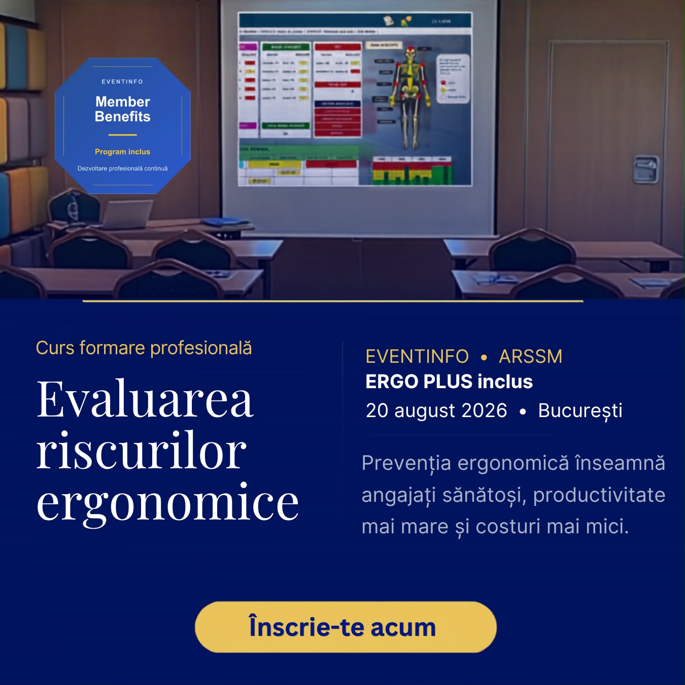 Participanți la cursul de evaluare a riscurilor ergonomice organizat de ARSSM și EventInfo